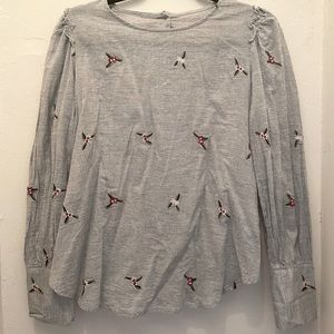 Grey linen floral embroidery longsleeve